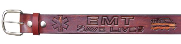 Brown Leather Belt with EMT Design <img  style="width:50px" src="https://www.aetraders.com/wp-content/uploads/2021/03/Layer-0.png">