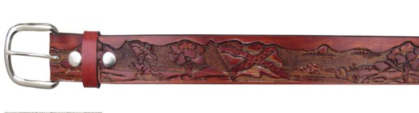 Brown Leather Belt with Confederate Thunder Design <img  style="width:50px" src="https://www.aetraders.com/wp-content/uploads/2021/03/Layer-0.png">
