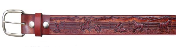 Brown Leather Belt with Rodeo Design <img  style="width:50px" src="https://www.aetraders.com/wp-content/uploads/2021/03/Layer-0.png">