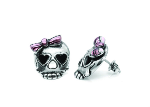 Bejeweled Badass in Pink Skull Earrings Size: W: 0.95" H: 0.60" - Image 3