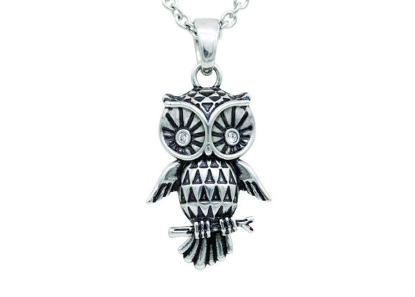 Sparkly-Eyed Owl Necklace , Chain Length: 17" - 19" Adjustable - Image 3