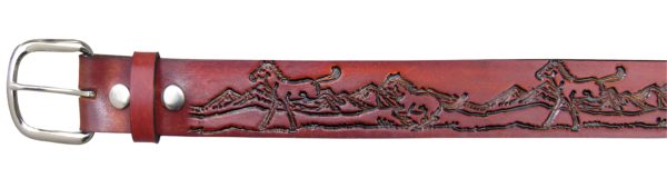 Brown Leather Belt with Horse Design <img  style="width:50px" src="https://www.aetraders.com/wp-content/uploads/2021/03/Layer-0.png">