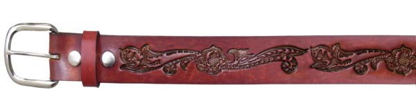Brown Leather Belt with Western Floral Design <img  style="width:50px" src="https://www.aetraders.com/wp-content/uploads/2021/03/Layer-0.png">