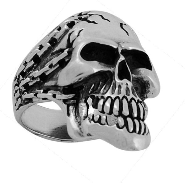 Stainless Steel Skull Ring with Chains